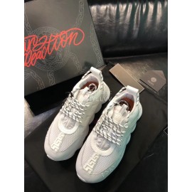 Versace Mesh Thick Soled Sneakers For Men And Women White