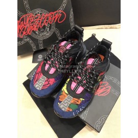 Versace Leather Thick Soled Sneakers For Men And Women Pink