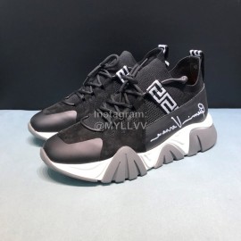 Versace Leather Mesh Thick Soled Sneakers For Men And Women Black