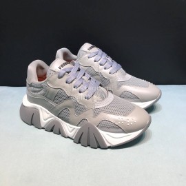 Versace Leather Mesh Thick Soled Sneakers For Men And Women Gray
