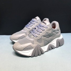 Versace Leather Mesh Thick Soled Sneakers For Men And Women Gray