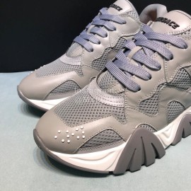 Versace Leather Mesh Thick Soled Sneakers For Men And Women Gray