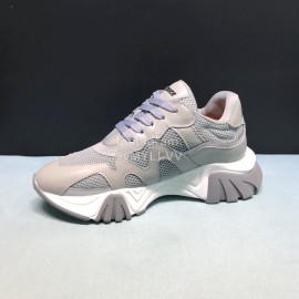 Versace Leather Mesh Thick Soled Sneakers For Men And Women Gray