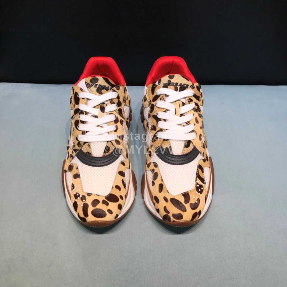 Versace Cowhide Mesh Thick Soled Sneakers For Men And Women Brown