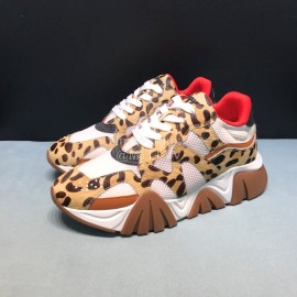 Versace Cowhide Mesh Thick Soled Sneakers For Men And Women Brown