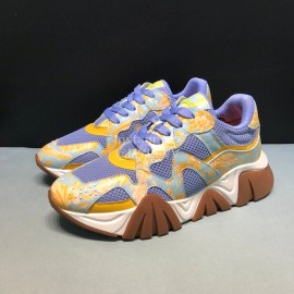 Versace Cowhide Mesh Thick Soled Sneakers For Men And Women Purple