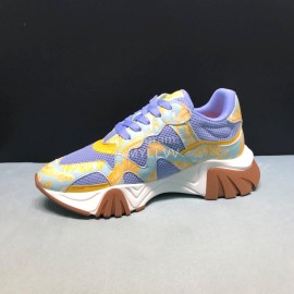 Versace Cowhide Mesh Thick Soled Sneakers For Men And Women Purple