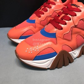 Versace Cowhide Mesh Thick Soled Sneakers For Men And Women Orange