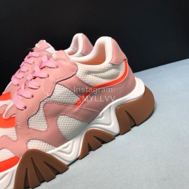 Versace Cowhide Mesh Thick Soled Sneakers For Men And Women Pink