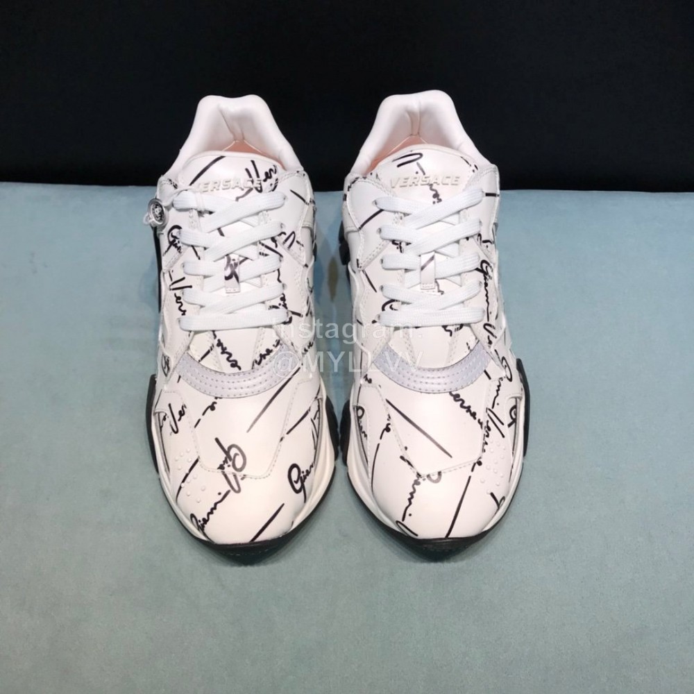 Versace Cowhide Thick Soled Sneakers For Men And Women White