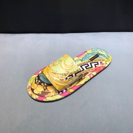 Versace Fashion Printing Leather Casual Slippers For Men Yellow