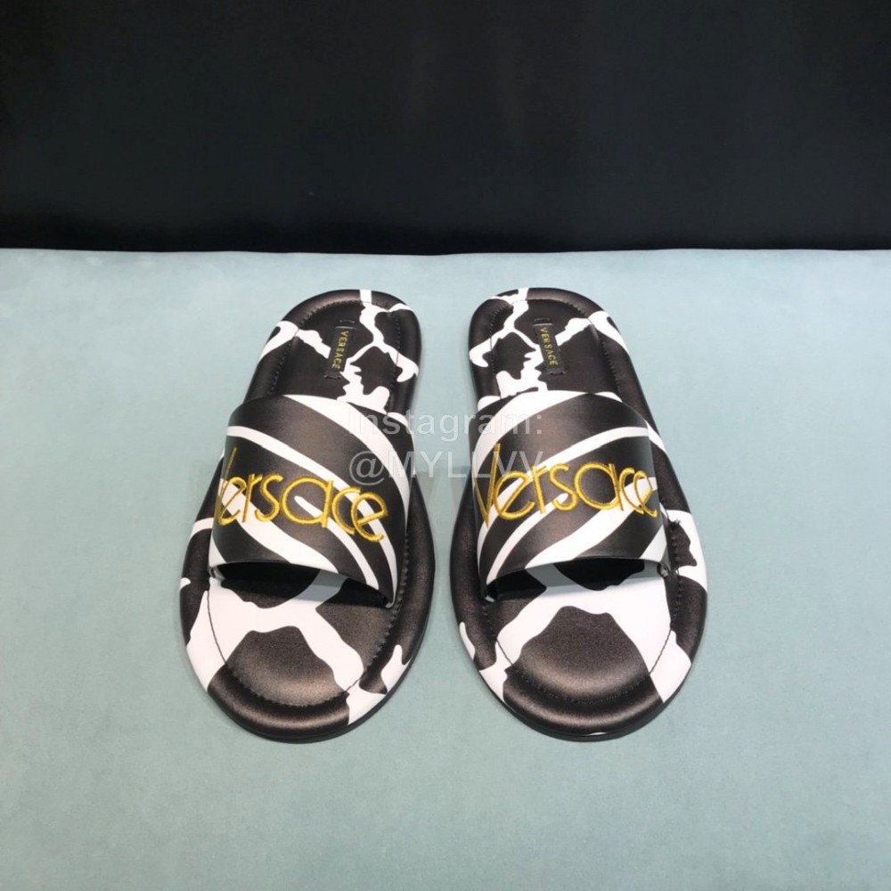 Versace Fashion Printing Leather Casual Slippers For Men Black
