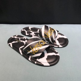 Versace Fashion Printing Leather Casual Slippers For Men Black