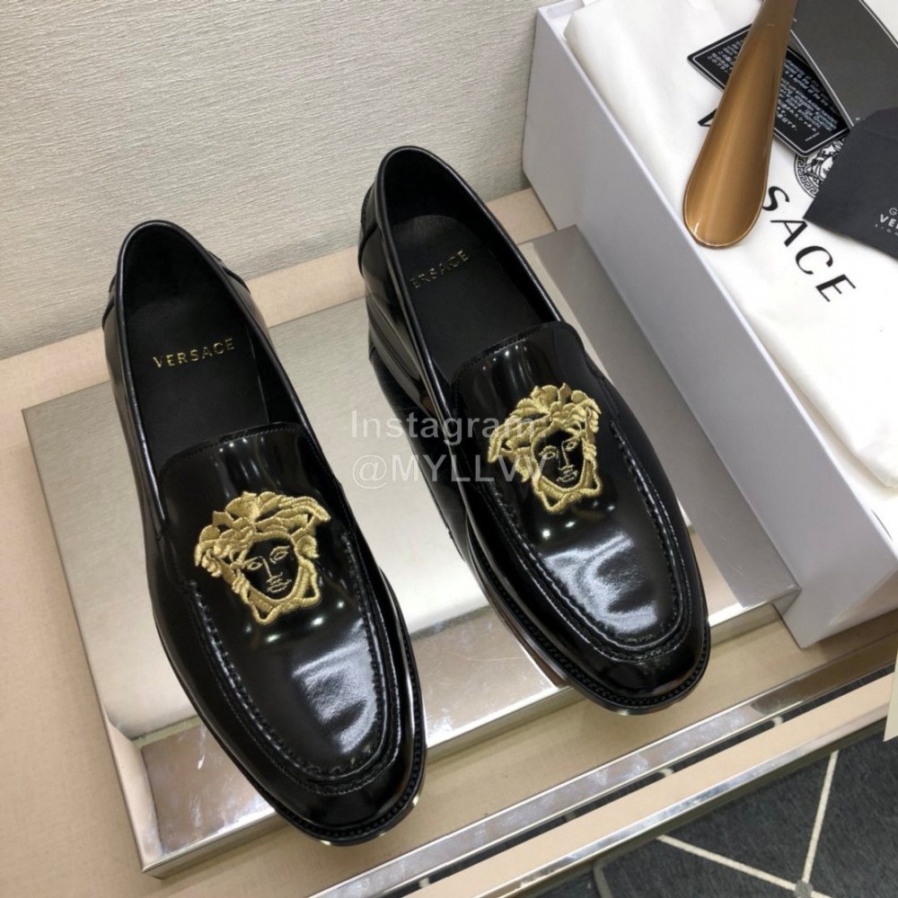 Versace Embroidered Cowhide Casual Loafers For Men Black