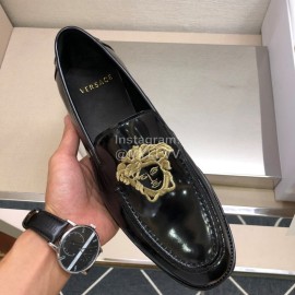 Versace Embroidered Cowhide Casual Loafers For Men Black