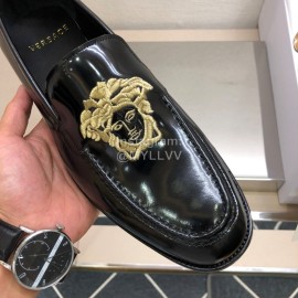Versace Embroidered Cowhide Casual Loafers For Men Black