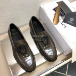 Versace Embroidered Cowhide Casual Loafers For Men Brown
