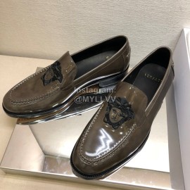 Versace Embroidered Cowhide Casual Loafers For Men Brown