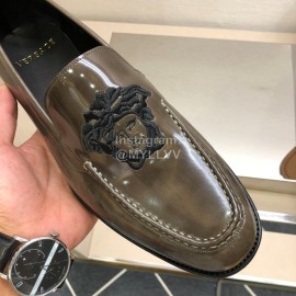 Versace Embroidered Cowhide Casual Loafers For Men Brown