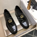 Versace New Embroidered Cowhide Casual Loafers For Men Black