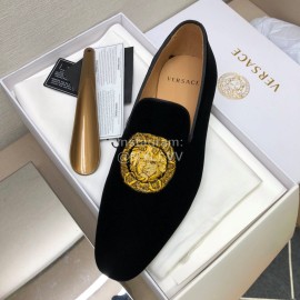 Versace Velvet Cowhide Casual Loafers For Men Black