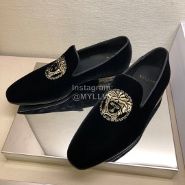 Versace Black Velvet Cowhide Casual Loafers For Men