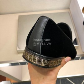 Versace Black Velvet Cowhide Casual Loafers For Men