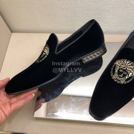 Versace Black Velvet Cowhide Casual Loafers For Men