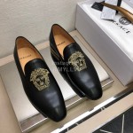 Versace Black Embroidered Cowhide Casual Loafers For Men