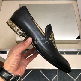 Versace Black Embroidered Cowhide Casual Loafers For Men