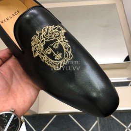 Versace Black Embroidered Cowhide Casual Loafers For Men