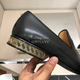 Versace Black Embroidered Cowhide Casual Loafers For Men
