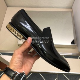 Versace Black Calf Leather Casual Loafers For Men