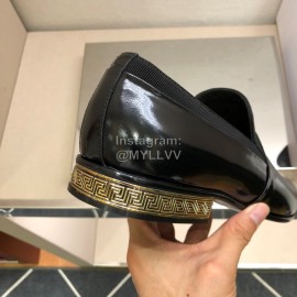 Versace Black Calf Leather Casual Loafers For Men