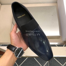 Versace Navy Calf Leather Casual Loafers For Men