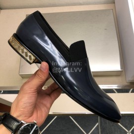 Versace Navy Calf Leather Casual Loafers For Men