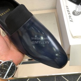 Versace Navy Calf Leather Casual Loafers For Men