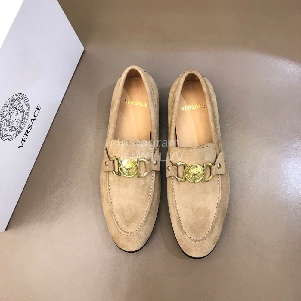 Versace Velvet Calf Leather Business Shoes For Men Khaki