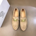 Versace Velvet Calf Leather Business Shoes For Men Khaki