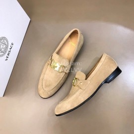 Versace Velvet Calf Leather Business Shoes For Men Khaki