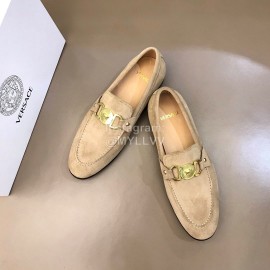 Versace Velvet Calf Leather Business Shoes For Men Khaki