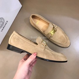 Versace Velvet Calf Leather Business Shoes For Men Khaki