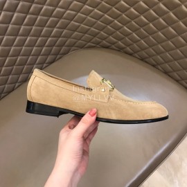 Versace Velvet Calf Leather Business Shoes For Men Khaki