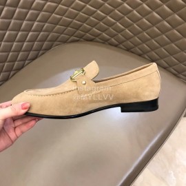 Versace Velvet Calf Leather Business Shoes For Men Khaki