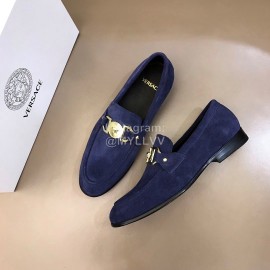 Versace Velvet Calf Leather Business Shoes For Men Navy