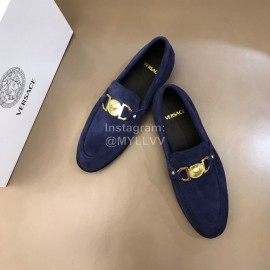 Versace Velvet Calf Leather Business Shoes For Men Navy