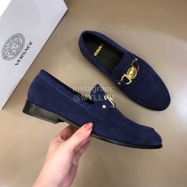 Versace Velvet Calf Leather Business Shoes For Men Navy