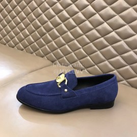 Versace Velvet Calf Leather Business Shoes For Men Navy