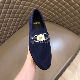 Versace Velvet Calf Leather Business Shoes For Men Navy