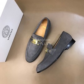 Versace Velvet Calf Leather Business Shoes For Men Gray
